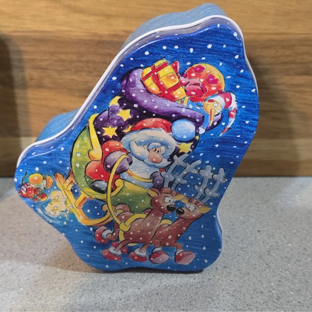 Set of 4 Christmas Snowman Tin Boxes, Rectangle, Square, Bell, Lids Included,